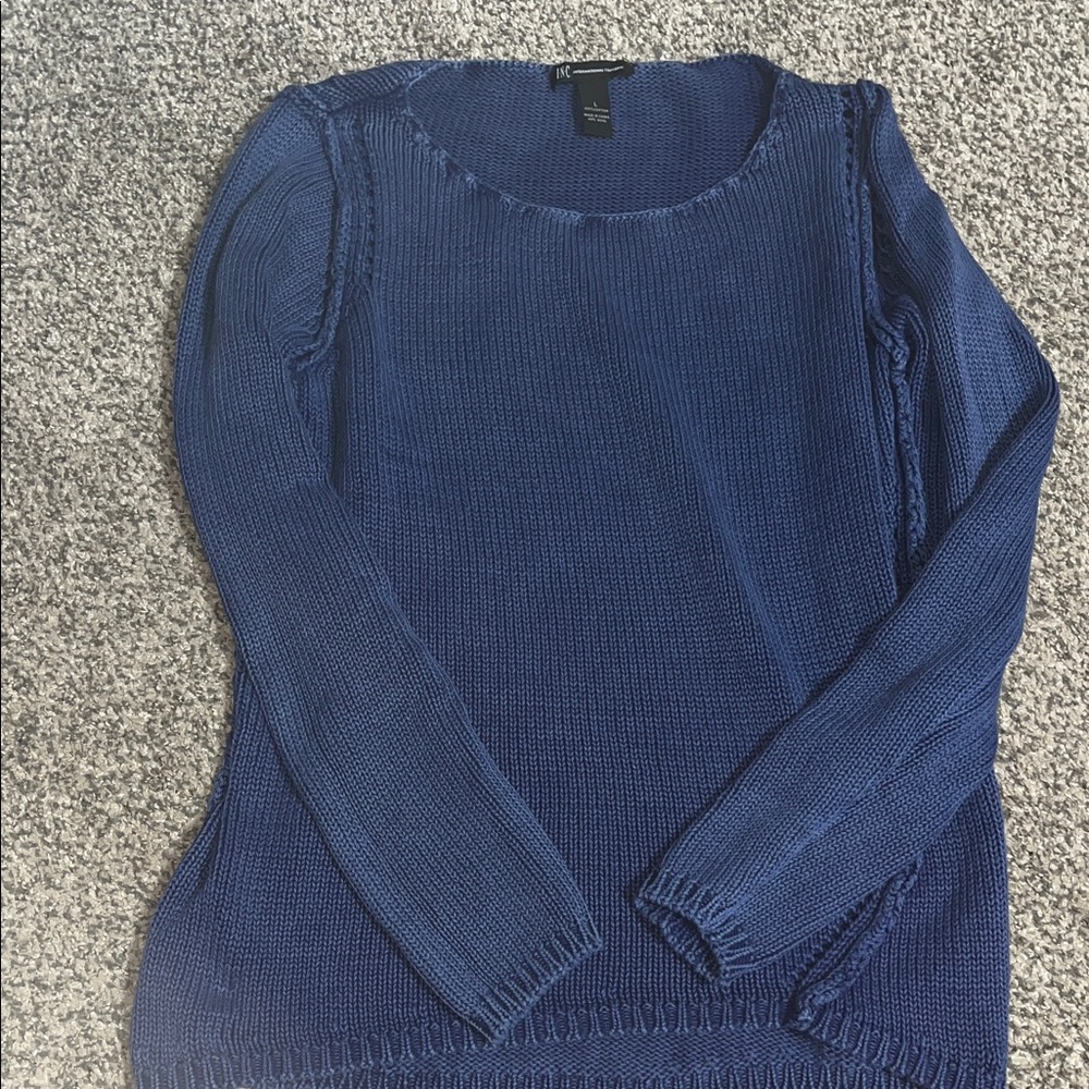 INC International Concepts Navy Blue Crew Neck Sweater